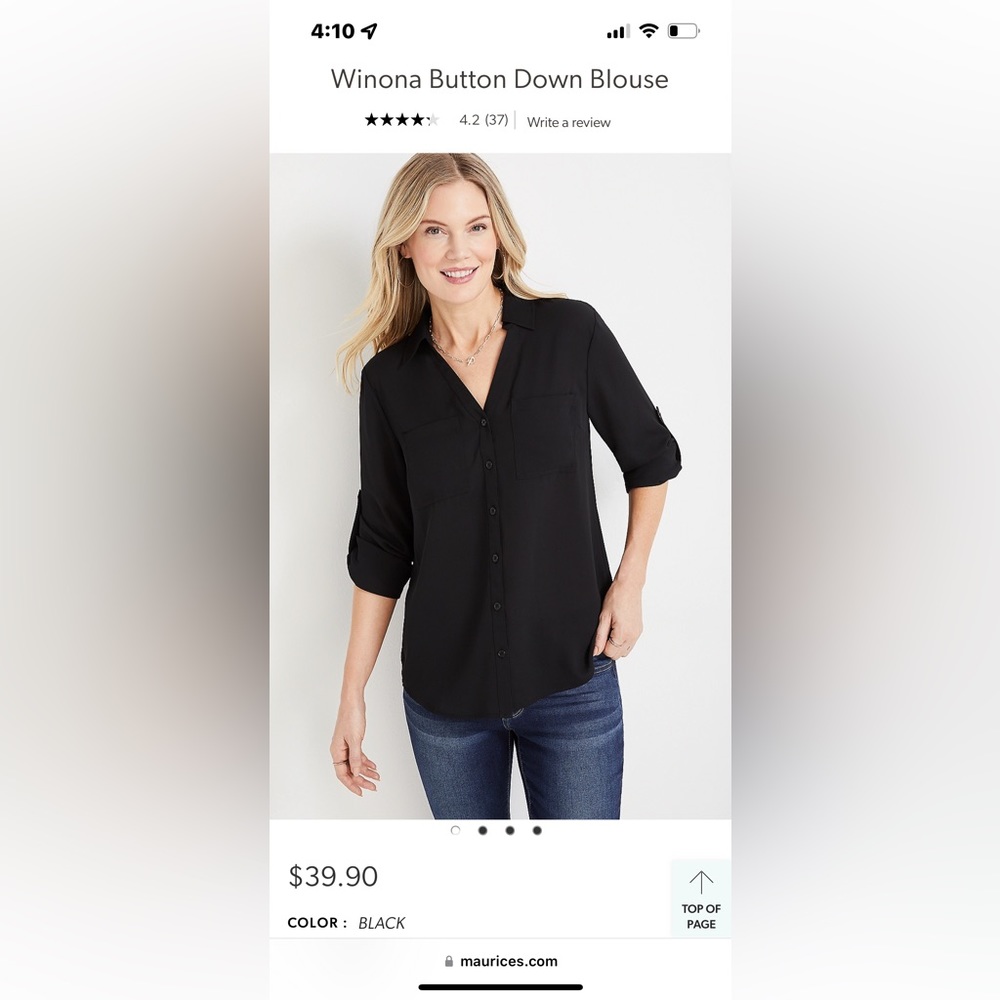 Maurices Black Button Down Blouse, XS